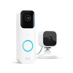 Blink Video Doorbell + Blink Mini (White) | Two-way audio, HD video, long-lasting battery life, motion detection, chime app alerts, Works with Alexa (White)