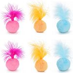 PetFavorites Furry Rattle Ball Cat Toy with Feather & Catnip - Best Interactive Pom Pom Balls for Cats, Soft/Lightweight/2 Inch, 6 Pack.