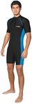 Men Sun Protective Sunsuit Full Body Swimsuit Short Sleeves UPF50+ Black Blue M