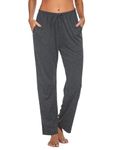 Ekouaer Women Pajama Pants Comfy Pj Bottom with Pockets Stretch Plaid Sleepwear Pure Dark Grey Medium