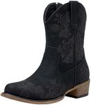 Jeossy Women's 9805 Cowboy Boots Black, Western Booties Cowgirl Ankle Boots Square Toe for Women with Zipper Size 7(DJY9805 Black 07)