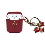 AIIEKZ Compatible with AirPods Case Cover, Soft Silicone Case with Gold Heart Pattern for AirPods 2&1 Generation Case with Cute Butterfly Keychain for Girls Women (Burgundy)