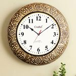 CRAFTEL Handcrafted Brass And Wood Decorative Silent Vintage Antique Vintage Wall Analog Clock Watch For Home Decor Living Room Bedroom And Office (18-Inch, Gold)