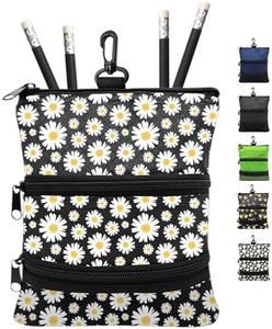 FINGER TEN Golf Pouch Bag for Valuables Tee Color with 4 Golf Pencil Pack, Zippered Pocket Gear Clip Hook to Bag (Daisy Pouch Bag)