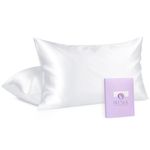 OLESILK 100% Mulberry Silk-Pillow-Cases 2 Pack for Hair and Skin, Real Silk-Pillowcase with Hidden Zipper, Both Sides Natursl Pure Silk, White, Standard 20''×26''