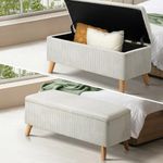 Oikiture Storage Ottoman 96 x 41 x 41cm Ottoman Bench Box Foot Rest Stool Home Bedroom Furniture, Polyester Fabric & Gold Legs, Beige