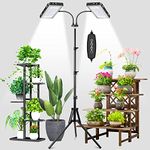 Gilouppe Grow Light with Stand, 120 LEDs Full Spectrum White Plant Grow Light for Indoor Plants with Adjustable Tripod Stand 16-63in, Auto On/Off Timing, 3 Switch Modes, Grow Lamp for Large Plants