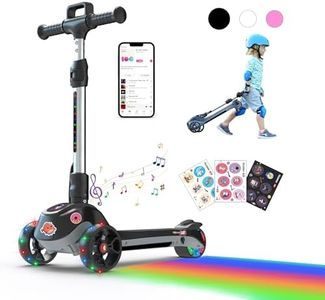 iScooter iK2 Electric Scooter for Kids Ages 3-8, Bluetooth Features, Thumb Accelerator, Colorful Lights, 3 Adjustable Height Toddler Motorized Scooters, Foldable Scooter for Kids (Black)