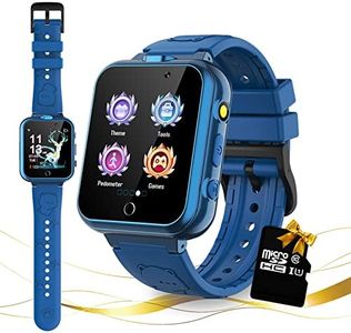 Retysaz Kids Game Smart Watch 24 Game Pedometer 2 HD Cameras Smartwatches for Children 3-14 Great Gifts to Girls Boys Electronic Learning Toys (Blue-A1)