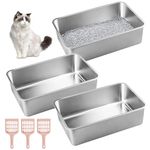 3 Pack 17.7" x 13.8" x 5.9" Stainless Steel Cat Litter Box,Metal Litter Pan for Cats/Rabbits,Travel Litter Tray for Kittens,Easy to Clean, Suitable for Multi Cat Home Office ﻿