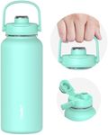 TOURIT 32 oz Insulated Water Bottle, Stainless Steel Sports Water Bottles With Top Handle, Double-Wall Travel Thermal Water Flask, BPA Free Leakproof Thermos Bottle for Sports and Travel, Mint Green