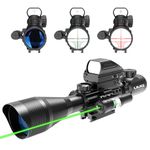 UUQ C4-12X50 Rifle Scope Dual Illuminated Reticle W/Laser Sight and Holographic Dot Reflex Sight (Green Laser)