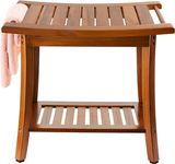 Utoplike Teak Shower Bench Seat with Handles, Portable Wooden Bathing Stool with Storage Shelf, Large Waterproof Shower Bench, for Bathroom and Outdoor Use