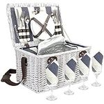 Picnic Basket for 4 Person, Willow Hamper Set with Insulated Compartment, Handmade Large Wicker Picnic Basket Set with Utensils Cutlery - Perfect for Picnicking, Camping, or Any Other Outdoor Event