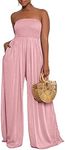 Ophestin Women's Strapless Tube Wide Leg Jumpsuits Smocked Women Jumpsuits Dressy Casual Flowy One Piece Jumpsuits Rompers Pink L