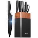 Knife Set, Yabano 7 Pieces Kitchen Knife Set with Universal PE Knife Block, Knife Block Set with Built-in Sharpener, Black Kitchen Knives for Chopping, Slicing, Dicing & Cutting (Black)