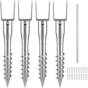 VEVOR No Dig Ground Anchor, 4 Pack 10 x 7 x 70 cm DIY Screw in Post Stake, Includes 6 Lag Bolts & a Rebar, U-Shape Heavy Duty Steel Post Holder, Great for Mailbox Posts and Fence Posts