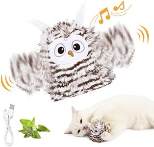 Kimee Interactive Cat Toy Rechargeable Automatic Chirping Owl with Catnip, Auto Beating Wings Flying Bird Toys for Indoor Cats to Play Alone, Never Boredom (KKAM-03)