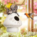 Yinns Resin Bird House, Birdhouses for Outdoors, Decorative Mushroom Bird House for Bird Lover Gift, Fairy Garden Decor