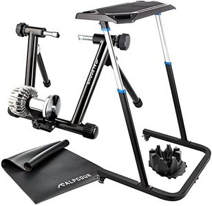 Alpcour Fluid Bike Trainer Stand for Indoor Riding – with Bike Trainer Fitness Desk – with 36"x78" Bike Trainer Mat – with Bike Trainer 4-Tier Riser Block for Front Wheel with Anti-Skid Design
