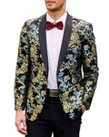 COOFANDY Men's Floral Dress Suit Luxury Embroidered Wedding Blazer Dinner Tuxedo Jacket for Party Black