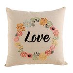 INIHOM Cushion Cover | Pillow Cover Cotton Embroidered Life Style Cushion Covers (16"x16") with Floral Design & Beautiful Sayings - Love (Chambray-Set of 1)