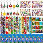 38 Pcs Party Bag Fillers for Kids, Super Birthday Decorations Bros 12 Pcs Keychains 12 Pcs Slap Bands 4 Pcs Tattoos Stickers 10 Party Bags Theme Birthday Decorations Gifts for Boys Girls Adults