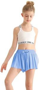 Girls Butterfly Flowy Shorts Sky Blue Athletic Running Shorts with Inner Pockets 2 in 1 Short 10-11 Years