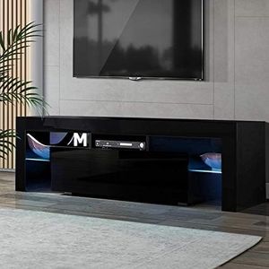 Artiss TV Unit Cabinet Entertainment Units, 130cm Length Stand Table Cabinets Storage Shelf Organiser Cupboard Home Living Room Bedroom Furniture, 16 Colour Lights High Gloss Black