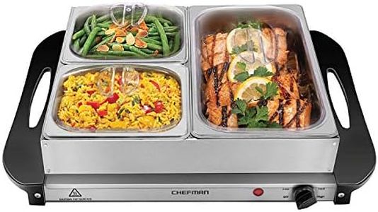 Chefman Electric Buffet Server + Warming Tray w/Adjustable Temperature & 3 Chafing Dishes, Hot Plate Perfect for Holidays, Catering, Parties, Events & Home Dinners, 14" x 14" Surface, Stainless Steel