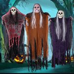 Halloween Hanging Skeleton Ghosts Decorations, 3 Pack Outdoor Grim Reaper Hanging Horror Ghost Haunted Decor for Halloween Party Outside Decor