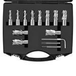 VEVOR Annular Cutter Set, 13 pcs Weldon Shank Mag Drill Bits, 1" Cutting Depth, 7/16" to 1-1/16" Cutting Diameter, M2AL HSS, 2 Pilot Pins, Hex Wrench and Portable Case, for Using with Magnetic Drills