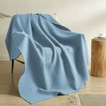 PHF 100% Cotton Waffle Weave Throw Blanket 50" x 60" - Pre-Washed Soft Lightweight Breathable Blanket for All Season - Perfect Blanket Layer for Couch Bed Sofa - Elegant Home Decoration - Dusty Blue