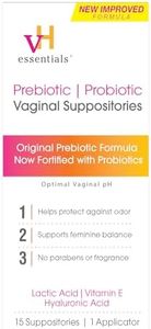 vH essentials Prebiotic PH Balanced Vaginal Suppositories - 15Count Box