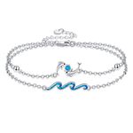 ONEFINITY Dolphin Bracelet For Women 925 Sterling Silver Dolphin Blue Opal Wave Adjustable Ankle Bracelet Ocean Beach Jewellery Gift