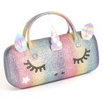 HIFOT Unicorn Hologram Hard Eyeglass Case, Dazzling Sparkle Glitter Makeup Storage Bag Portable Sunglasses Pouch Hard Shell with Handle