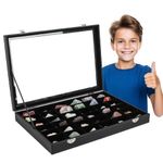 BTYCityMao Rock Collections Box for Kids - Rock Display Case for Collectibles - Rock Collection Storage - Display Shelf for Collectibles - Rock Collection Display Case - 36 Grid PU Leather Rock Box