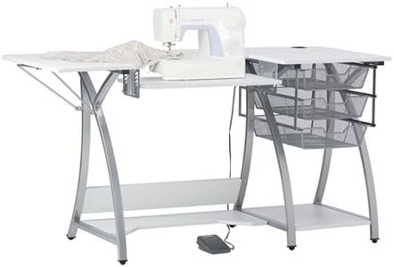 Sew Ready Pro Stitch Sewing Machine Table - 56.75" W x 23.75" D White Hobby and Sewing Machine Table with Storage Shelf and 3 Storage Drawers - Can Also Be Used as Computer Desk
