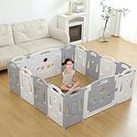 Foldable Baby playpen Baby Folding Play Pen Kids Activity Centre Safety Play Yard Home Indoor Outdoor New Pen （Gery）