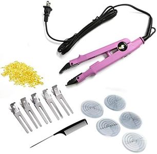 Amesun Professional Hair Extensions Tool Fusion Heat Iron Connector Wand Melting Tool with Clips Cromb (Pink)