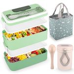 VEIOK Lunch Box, 1600ml Bento Box with Bag and Cutlery, Lunch Box with Compartments, Leak-Proof Bento Lunch Box, Lunch Box for Adults, Kids, Sandwich Box for School Office (Green)