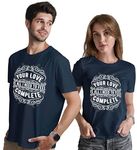 INDISSH Couple T Shirt for Men and Women| Anniversary | Mens & Women Cotton Printed Tshirt| Husband Wife Printed Tshirt | Valentine Printed Tshirt, Color-NavyBlue-M-S/W-2XL