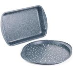 Russell Hobbs COMBO-5440 Nightfall Stone Pizza Tray and Roaster - Non-Stick Oven Trays, 37 cm Perforated Baking Pan with 38 cm Deep Roaster, Carbon Steel Ovenware, Oven Safe Up to 220°C, PFOA-Free