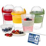 Crystalia Yogurt Parfait Cups with Lids, BPA FREE Reusable Yogurt Containers with Lids and Spoons, Take and Go Yogurt Cup with Topping Cereal or Oatmeal Container, Colorful Set of 4 (Large 20 oz)