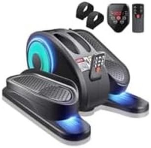 ESL Under Desk Elliptical - Portable Leg Exerciser for Seniors, Compact Seated Elliptical with Remote Control, LCD Display Electric Elliptical Trainers for Home, Blue