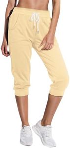 SPECIALMAGIC Women's Sweatpants Capri Pants Cropped Jogger Running Pants Lounge Drawstring Waist with Side Pockets Apricot Medium