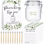 Roowest Parenting Tip Jar Sign Baby Shower Games Advice for New Parents Sign 60 Parenting Advice Cards 10 HB Pencils 2 Cute Stickers 1 PET Bottle for New Parents Guests Baby Shower Party (Leaf)