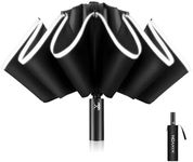 XIXVON Umbrella Pro (10 Ribs, Black) | UPF 50+ 99% UV Protection, Reflective Safety Strip, Sturdy Windproof, Travel Portable, Automatic | Reverse Folding Umbrella