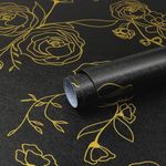 Rylan 45 * 300 Peel and Stick Wallpaper Gold and White Contact Paper Floral Wallpaper Self Adhesive Removable Wallpaper for Bedroom Covering Vinyl Rolls(Black & Gold)