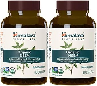 Himalaya Organic Neem for Mild Acne & Healthy Skin, 60 Caplets, USDA Certified Organic, Non-GMO, Gluten Free Supplement, 600 mg, 4 Month Supply, 2 Pack